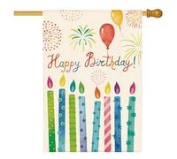 Tikeciti Drapeau de jardin « Happy Birthday » - Bougie colorée - 71,1 x 101,6 cm - Double face - Feu d'artifice - Ballon vertical - Grand drapeau de maison - Quatre saisons - Pour maison, terrasse