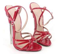 TIKENBST Talon Aiguille 18CM Stiletto Deep Toe Mary Janes Cheville Wrap Spike Chaussures Métal À Talons Hauts Sandales Dance Club Talons,Red-36