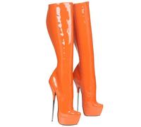 TIKENBST Talon Aiguille 20CM Talons Hauts Femmes Bottes à Semelle épaisse Bout Pointu Métal Stiletto Longueur Genou Bottes sur Mesure,Orange-42
