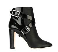 TIKENBST Talon Aiguille Bottines à Talons Hauts avec Boucle en Métal Sangle Croisée Couture en Cuir Talon épais Pointu,Black-45