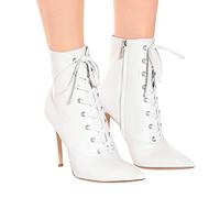 TIKENBST Talon Aiguille Talons Hauts 13CM pour Femmes à Lacets Bout Pointu Bottes à Talons Aiguilles Mat 34-46,White-43