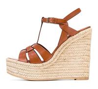 TIKENBST Talon Aiguille Talons Hauts 17CM Sandales PU Corde De Chanvre Wedge Platform Chaussures Personnalisées,Brown-42