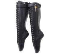 TIKENBST Talon Aiguille Talons Hauts 18cm Heelless Ballet Shoes Patent Leather Knee Mid Calf Boots,Black-46