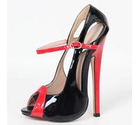 TIKENBST Talon Aiguille Talons Hauts 18cm Rouge Noir Couleur Assortie Sandales à Talons Hauts Sandales à Boucle De Bouche De Poisson,Black-44