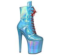 TIKENBST Talon Aiguille Talons Hauts 20CM Dancer Platform Magic Color Lace Up Pole Dance Bottines,Blue-37
