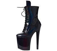 TIKENBST Talon Aiguille Talons Hauts 20CM Dancer Platform Magic Color Lace Up Pole Dance Bottines,Black-37
