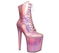 TIKENBST Talon Aiguille Talons Hauts 20CM Dancer Platform Magic Color Lace Up Pole Dance Bottines,Pink-43
