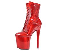TIKENBST Talon Aiguille Talons Hauts 20CM Dancer Platform Magic Color Lace Up Pole Dance Bottines,Red-40