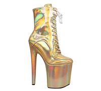 TIKENBST Talon Aiguille Talons Hauts 20CM Dancer Platform Magic Color Lace Up Pole Dance Bottines,Yellow-43