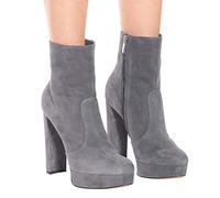 TIKENBST Talon Aiguille Talons Hauts Chaussures en Daim Bout Rond Talon Bottier Gris Bottines Plates-Formes Noires,Grey-37