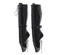 TIKENBST Talon Aiguille Talons Hauts Sexy Bottes De Ballet Au Genou 20cm Talons Super Hauts,Black-42