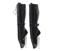 TIKENBST Talon Aiguille Talons Hauts Sexy Bottes De Ballet Au Genou 20cm Talons Super Hauts,Black-46