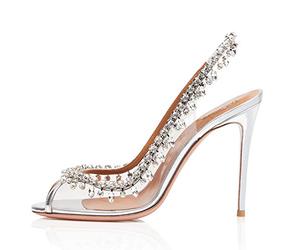 TIKENBST Talon Aiguille Talons Hauts Sling Chaussures pour Femmes De Grande Taille Chaussures De Mode en Diamant Magnifique Chaîne,Silver-44