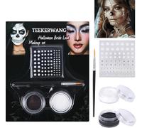 Tikerwang Halloween Makeup Kit - Black & White Face Paint Kit, Halloween Makeup Includes Paint, Brush, Costume Accessories Crystal Sheet for Skeleton SFX, Vampire, Skull Makeup (A)