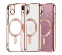 Tikgue Coque pour iPhone 14 Magnétique，[Compatible avec MagSafe][Carte Paillette] Housse Transparente Glitter Souple Silicone TPU Étui Antichoc Protection Cover - Rose