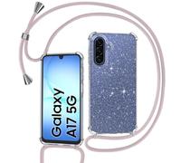 Tikgue Coque pour Samsung Galaxy A17 5G/4G avec Cordon, Collier Coque Glitter Transparent Paillettes Etui TPU Bumper Silicone Case avec Chaîne Lanière Housse Compatible Samsung Galaxy A17 - Or Rose