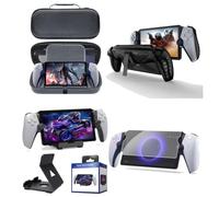 Tikhell Étui de transport résistant aux chocs avec poche en maille pour console PS5 Portal, Ensemble 4 en 1 (étui de transport + protecteur d'écran en verre + support d'affichage de bureau + étui de
