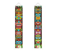 Tiki Bannières de Porche Avec Totems Tribaux Feuilles De Palmier Tropical Décoration À Suspendre Au Mur Pour Porche, Fenêtre Et Jardin Fournitures De Fêtes Tiki