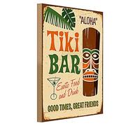 Tiki Bar Plaque en bois | Aloha | Aliments et boissons exotiques | bons moments | 30 cm x 40 cm