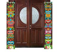 Tiki Decorations- Bannière Tiki avec totems tribaux feuilles de palmier tropicaux, signes de fête sur le thème d'été | Fêtes de plage et fêtes d'animaux de la jungle, bannière de fête Tiki Decorations