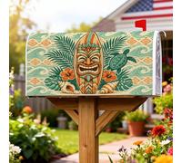 Tiki Face Couverture magnétique de boîte aux lettres pour décoration extérieure Motif plage tropicale et tortue Turquoise 53,3 x 65,5 cm