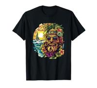 Tiki hawaïen, Coucher de Soleil, Vagues, Palmiers, Paradis T-Shirt