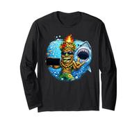 Tiki Man Shark Selfie - Funny Island Ocean Vibes Tropical Manche Longue
