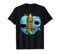 Tiki Man Shark Selfie - Funny Island Ocean Vibes Tropical T-Shirt