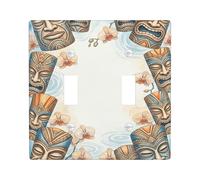 Tiki Masks Plaque murale décorative en plastique pour double interrupteur, orchidées exotiques tropicales, vagues d'eau, tons de terre d'été, taille standard, pour chambre à coucher, salle de bain