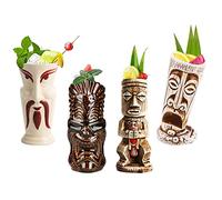 Tiki Mugs Cocktail, Tiki - Tasse en céramique hawaïenne, verres à cocktail exotiques Pour cocktail hawaïen Tiki Bar professionnel Hawaiian Party Barware,Q7