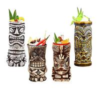 Tiki Mugs Cocktail, Tiki - Tasse en céramique hawaïenne, verres à cocktail exotiques Pour cocktail hawaïen Tiki Bar professionnel Hawaiian Party Barware,Q5