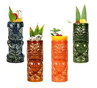 Tiki Mugs Cocktail, Tiki - Tasse en céramique hawaïenne, verres à cocktail exotiques Pour cocktail hawaïen Tiki Bar professionnel Hawaiian Party Barware,Q3