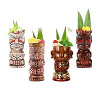 Tiki Mugs Cocktail, Tiki - Tasse en céramique hawaïenne, verres à cocktail exotiques Pour cocktail hawaïen Tiki Bar professionnel Hawaiian Party Barware,Q10