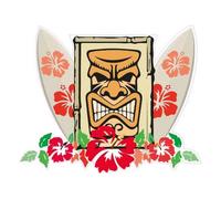 Tiki Planche de surf hibiscus autocollant sticker adhesif - Taille : 17 cm