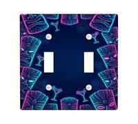 Tiki Plaque d'interrupteur double en plastique bleu tropical rétro cocktail palmier taille standard décorative pour salon, chambre à coucher, bureau