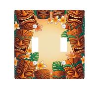 Tiki Plaque murale décorative en plastique pour double interrupteur, fleur exotique tropicale, feuille d'été, marron, taille standard, pour maison, salon, chambre à coucher, salle de bain