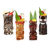 Tiki Set de gobelets en céramique Tiki Tasses à cocktail Tiki Tasses en céramique Tasses à cocktail Verres Tasses à boissons Tiki Hawaïen Party Barware 450Ml