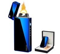 TIKIUKI Briquet électrique Briquet USB Rechargeable Briquet à Arc Plasma Briquet Tempête Briquet Portable pour Homme Briquet électrique avec Indicateur De Batterie Utilisé pour Bougies ((Bleu)