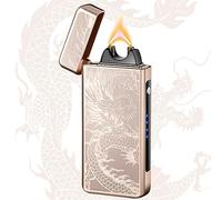 TIKIUKI Briquet Électrique USB Rechargeable à Arc Plasma - Portable Avec Indicateur De Batterie - Pour Homme, Bougies, Tempête (Dragon Doré)