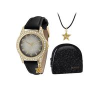 Tikkers Montre à quartz analogique pour fille avec collier et sac à main pailleté Noir, Noir , Étoile