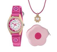 Tikkers Coffret cadeau pour fille avec montre, collier et sac à main à fleurs roses, rose, Fleur