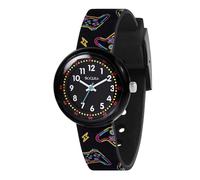 Tikkers Montre à quartz analogique pour enfants avec bracelet imprimé noir, Noir , Minimaliste