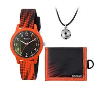 Tikkers Montre à quartz analogique pour garçon avec collier et portefeuille Noir/orange, Noir/orange, Sportif