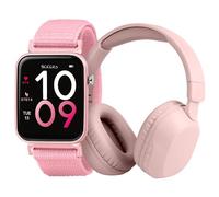 Tikkers Smart Series 13 TKS13-0034-SET Montre intelligente avec écouteurs et bracelet en tissu facile à détacher Rose