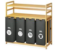 Tiklife Panier à linge avec 4 compartiments et 2 étagères - Sac à linge extensible et amovible - 200 l - Gris