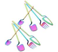 TIKODIDA 2 ensembles Couverts Acier Inoxydable avec Cuillères Café et Fourchettes Dessert Design Suspendu Pratique pour Cuisine et Buffet Ustensiles de Service Polyvalents