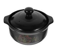 TIKODIDA Casserole Céramique 1,6 L Couvercle Noir Résistant Feu, Cuiseur à Soupe et Riz, Pot Couvert pour Préparation de Tourte Pot, Usage Domestique, pour 1 à 2 Personnes