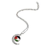 TIKODIDA Collier Pendentif Drapeau Palestinien Orné d'une Lune Creuse en Alliage, Bijou de Cou pour Femmes, pour Présents et Cérémonies