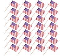 TIKODIDA Drapeaux Usa en Cure-dents 65 Mm en Bois Naturel, Lot de 200 Pièces, Décorations pour Cupcakes et Accessoires Fête, Décor Multifonction pour Apéritifs et Gâteaux
