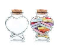TIKODIDA Lot de 2 Bocaux en Verre Transparent à Bouchon de Liège, 50 ML, Forme Cœur, Bonbonnière Décorative pour Anniversaire, Bouteilles à Souhaits DIY, Accessoires Décoratifs pour Maison